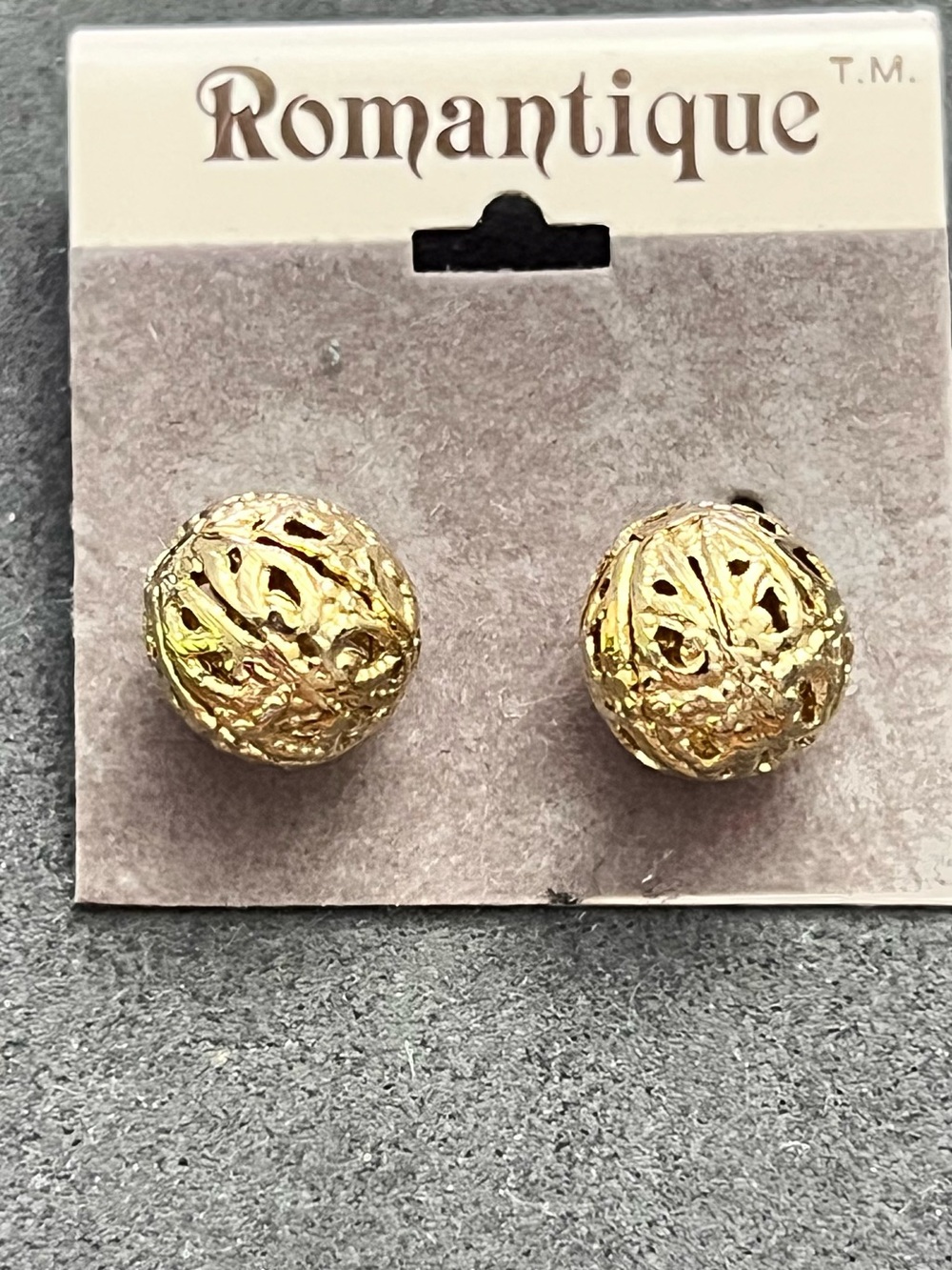 Antique Gold tone Filigree Ball Stud Earrings by Antique